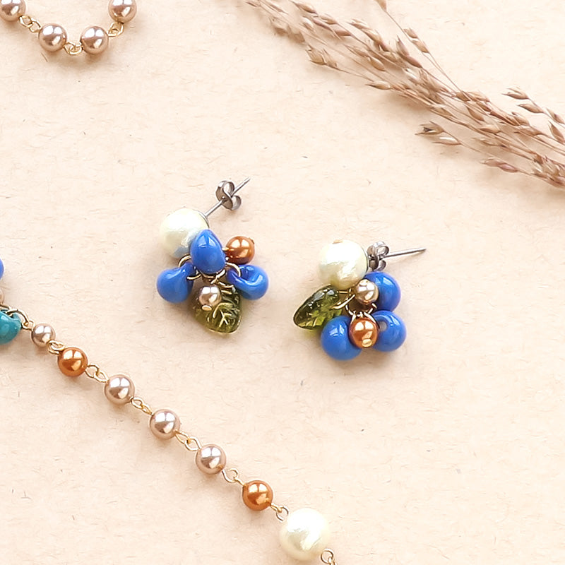Recipe No. KR1264 Teardrop beads and pearl autumn neck and earrings