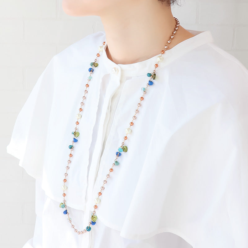 Recipe No. KR1264 Teardrop beads and pearl autumn neck and earrings