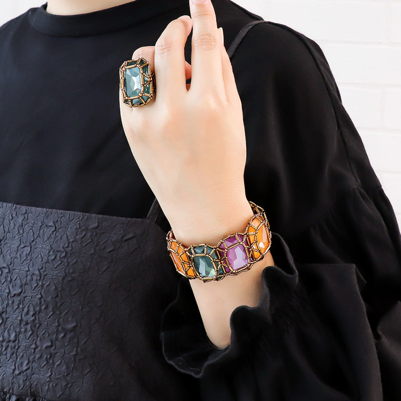 レシピNo.KR1267 貴和クリスタルの宝石編みブレスレット