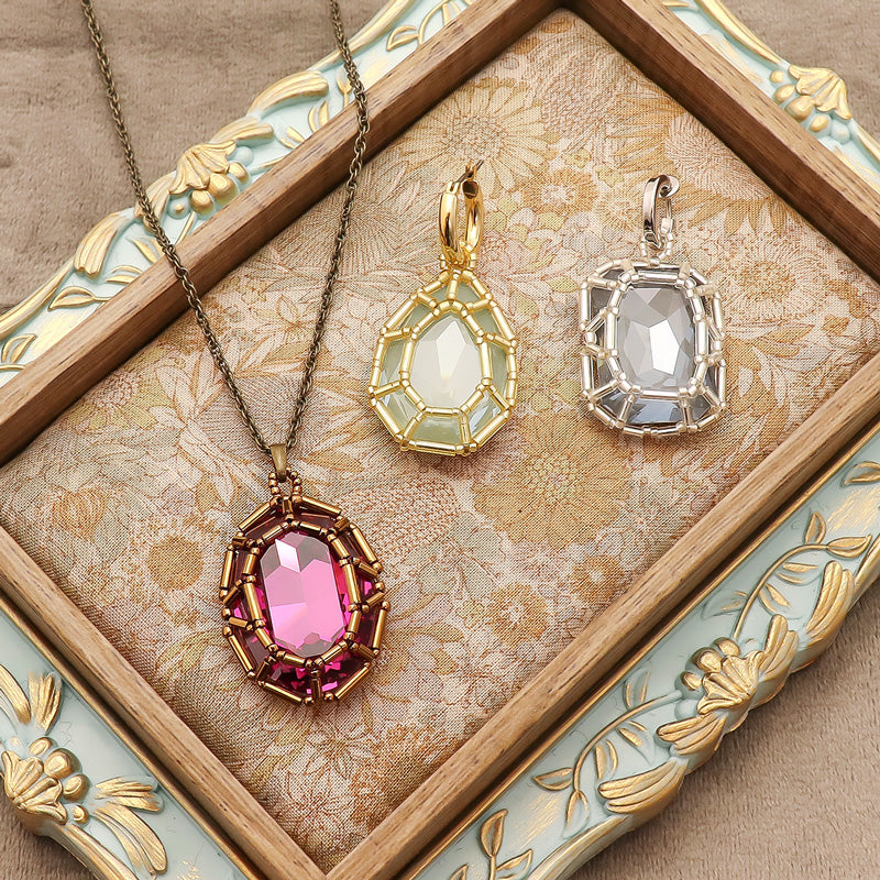 レシピNo.KR1268 貴和クリスタルの宝石編みのアクセサリー3種