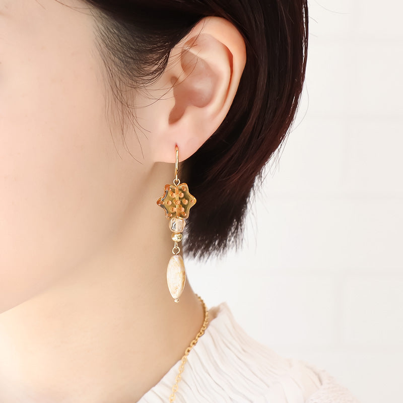 レシピNo.KR1272 チェコビーズの秋空ロングネック&ピアス