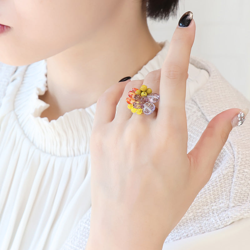 レシピNo.KR1273 チェコビーズの秋の彩りリング2種
