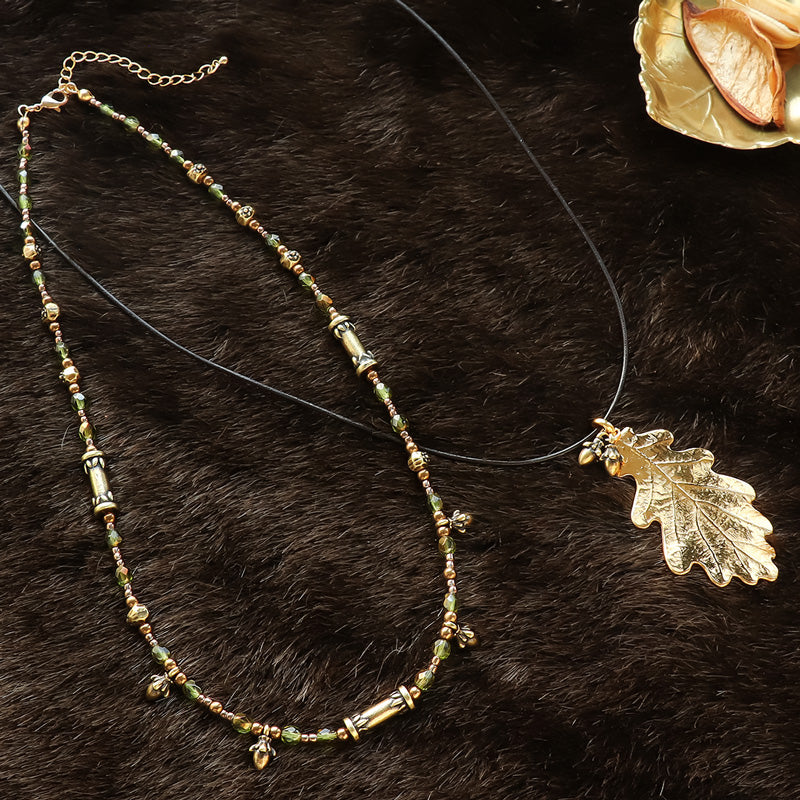 レシピNo.KR1277 ギリシャパーツのドングリモチーフネックレス2種