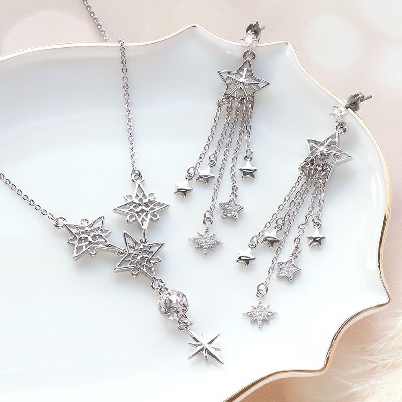 Recipe No.KR1293 Filigree star neck and earrings