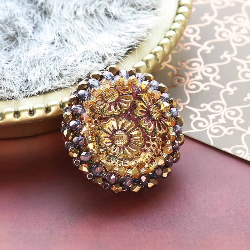 レシピNo.KR1297 チェコカボションのラグジュアリーフレーミングブローチ