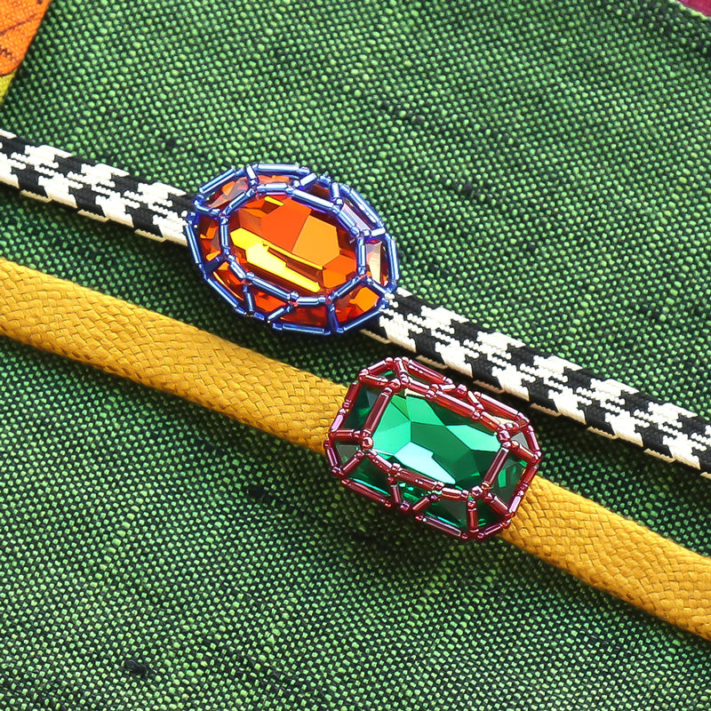 レシピNo.KR1301 貴和クリスタルの宝石編み帯留め2種