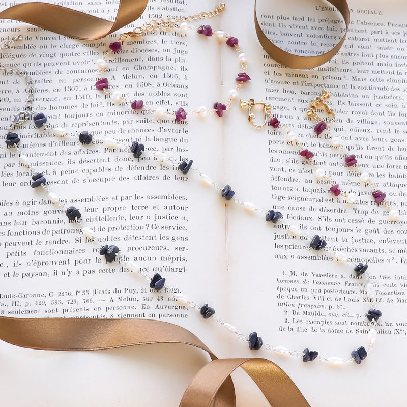 Recipe No.KR1304 3 types of natural stone sazar and freshwater pearl accessories