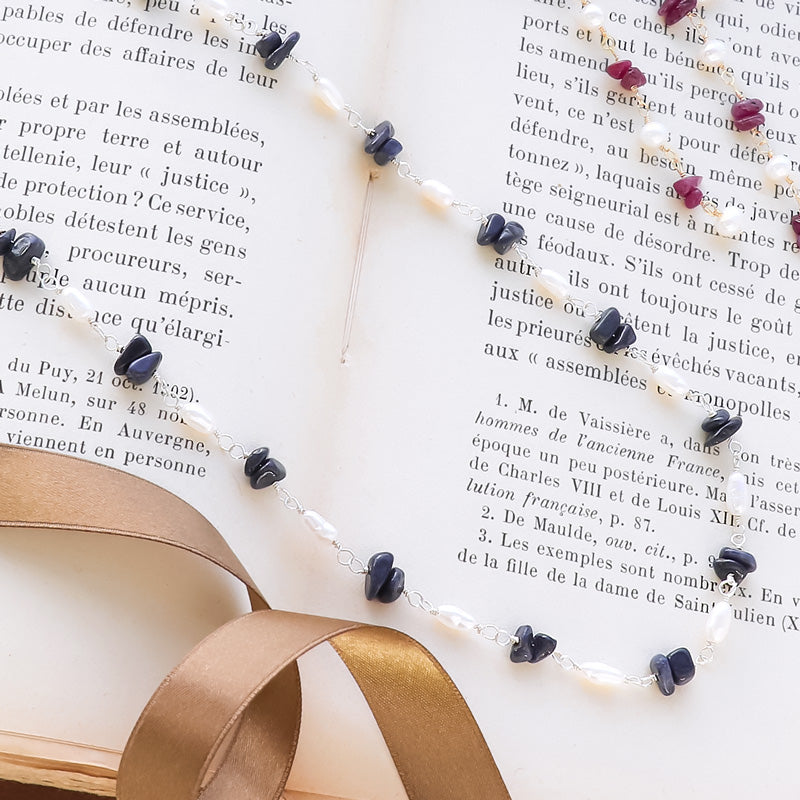 レシピNo.KR1304 天然石サザレと淡水パールのアクセサリー3種