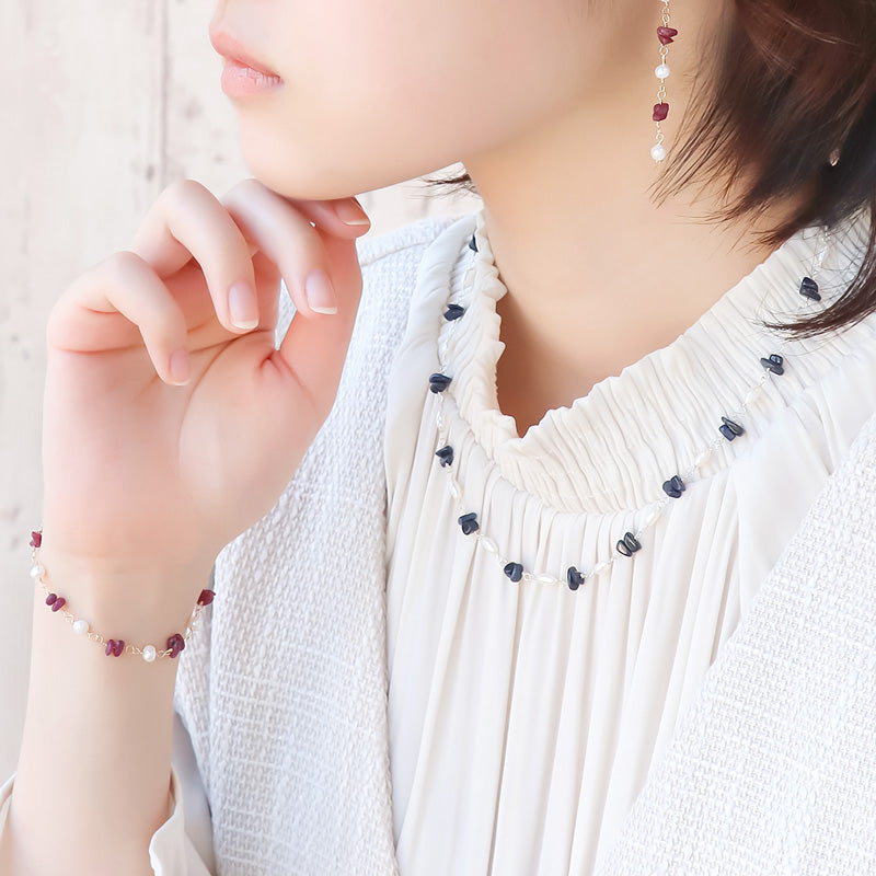 レシピNo.KR1304 天然石サザレと淡水パールのアクセサリー3種