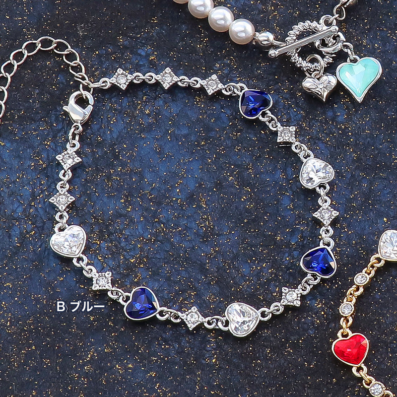 レシピNo.KR1311 貴和クリスタルのハートブレスレット3種
