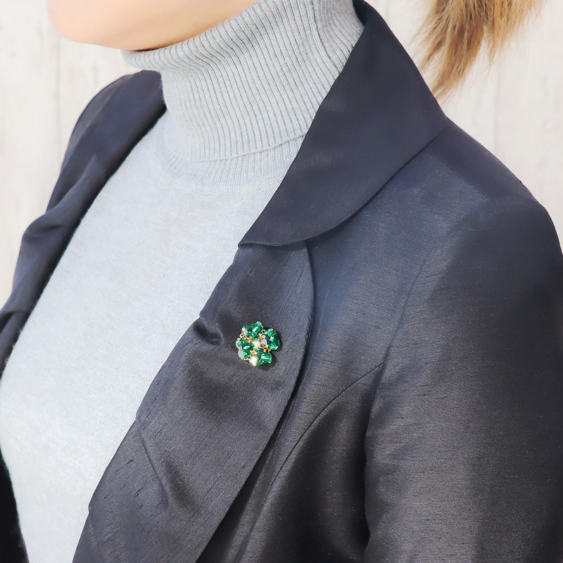 Recipe No.KR1312Kiwa crystalsclover brooch