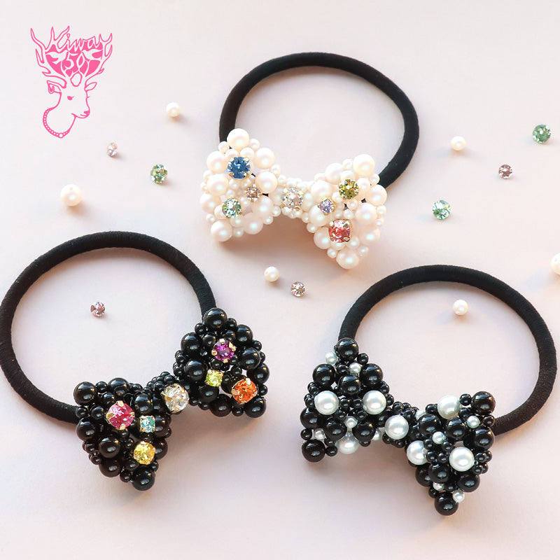 レシピNo.KR1313 貴和クリスタルのリボンヘアゴム2種