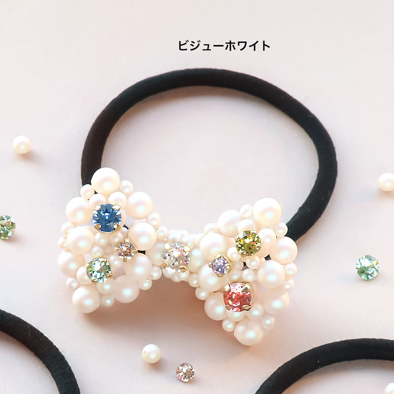 レシピNo.KR1313 貴和クリスタルのリボンヘアゴム2種