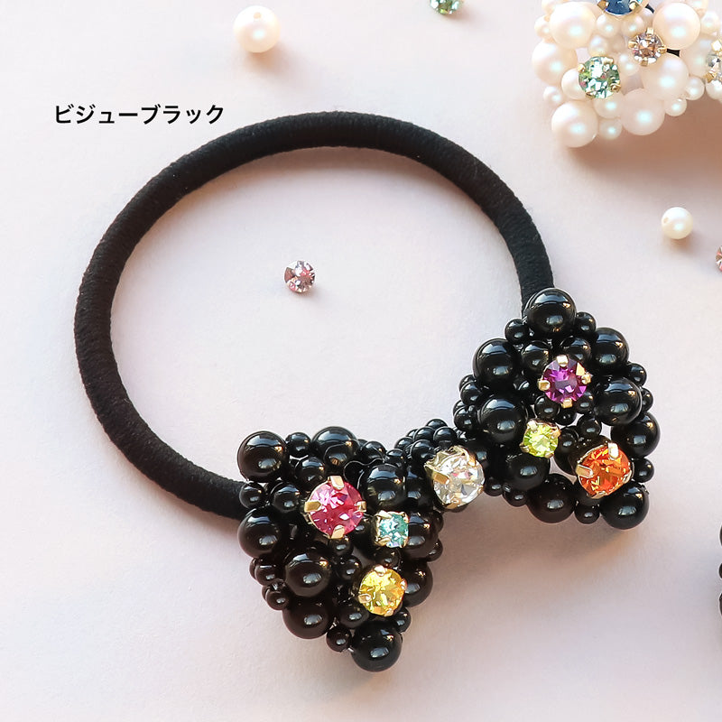レシピNo.KR1313 貴和クリスタルのリボンヘアゴム2種