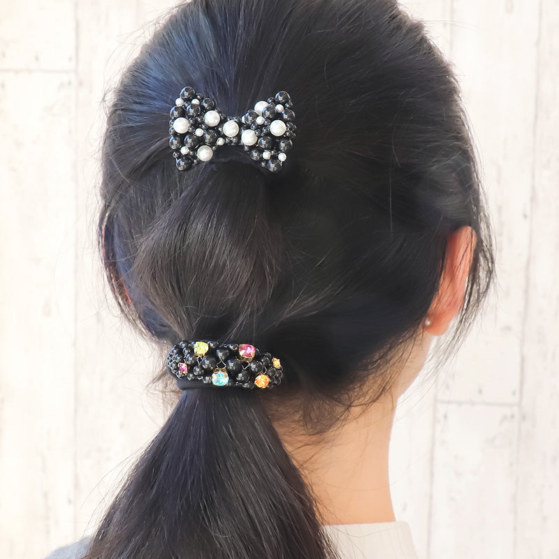 レシピNo.KR1313 貴和クリスタルのリボンヘアゴム2種