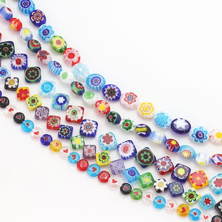 Millefiori glass flat oval mix approx. 8 x 10 mm