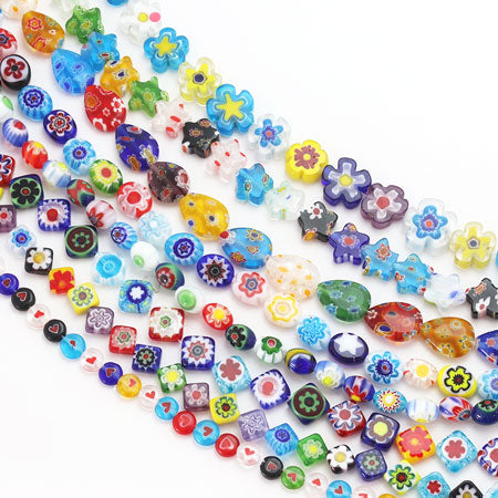 Millefiori glass flat oval mix approx. 8 x 10 mm