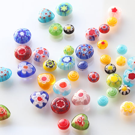 Millefiori glass round flat mix 8mm