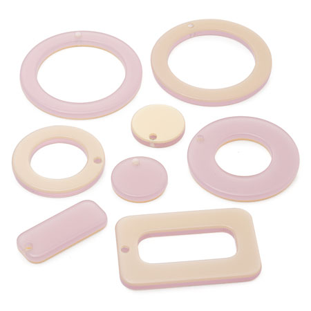 アセテートパーツ 両面 ラウンド1穴 クリアピンク/ベージュ【アウトレット】