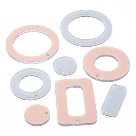 アセテートパーツ 両面 ラウンド1穴 ピンク/クリアブルー【アウトレット】