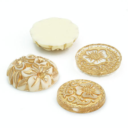 アクリル ドイツ製 カボション フラワー1 アイボリー/G