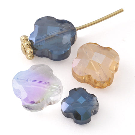 ガラスカットビーズ 4弁花 Lt.トパーズ【アウトレット】