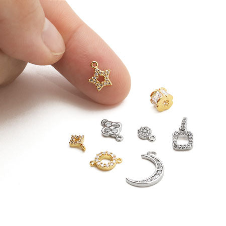 チャーム キュービックジルコニア ダブルハート ゴールド