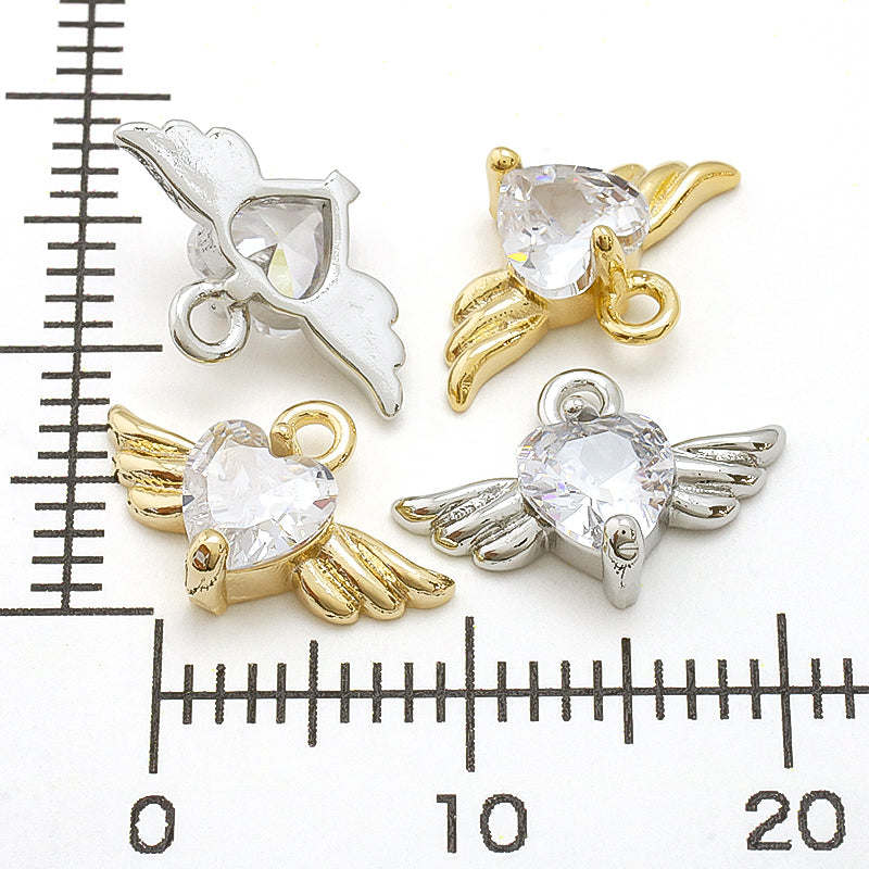 チャーム キュービックジルコニア エンジェルハート ゴールド