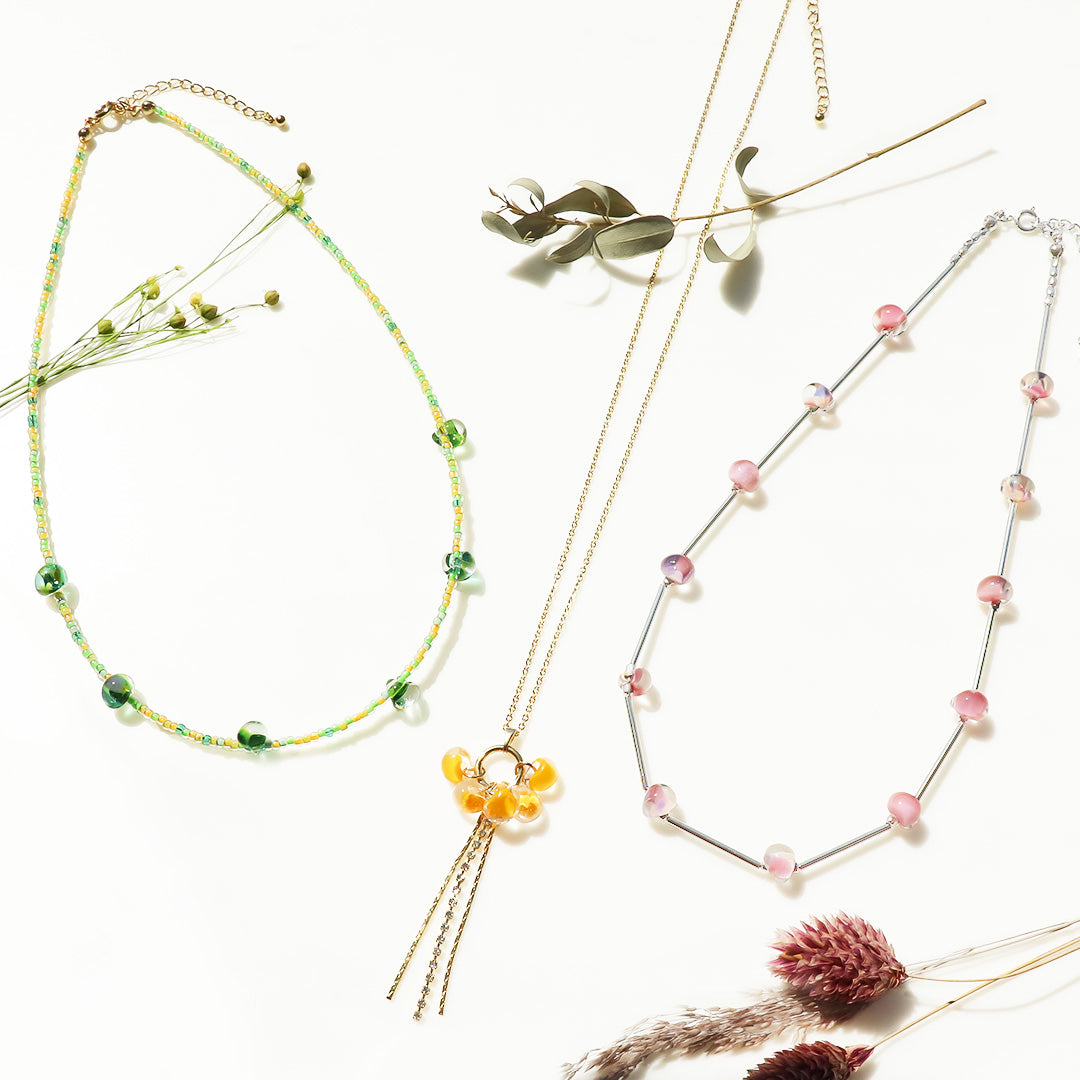 Material list No.ER0353 Teardrop bead short necklace 3 types
