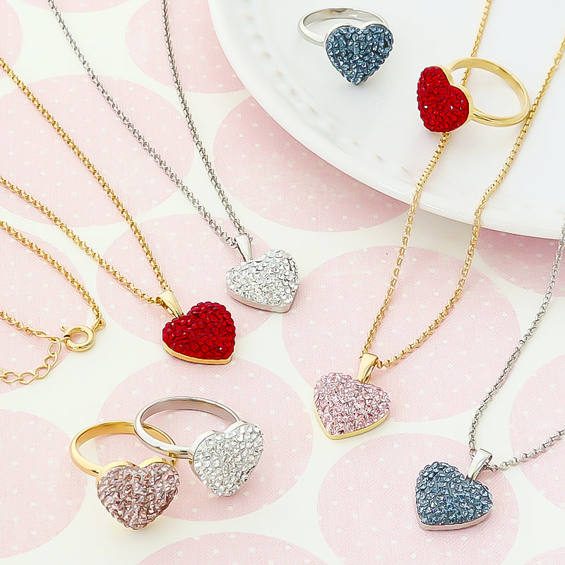 キット クリスタルハートのネック&リングアクセサリー レッド(KR1140)