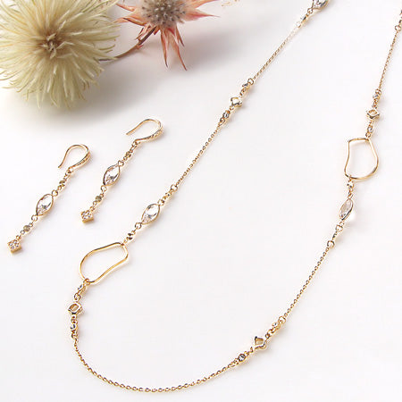 レシピNo.KR0146 シャネルストーンマーキスのメタルミックスネック&ピアス
