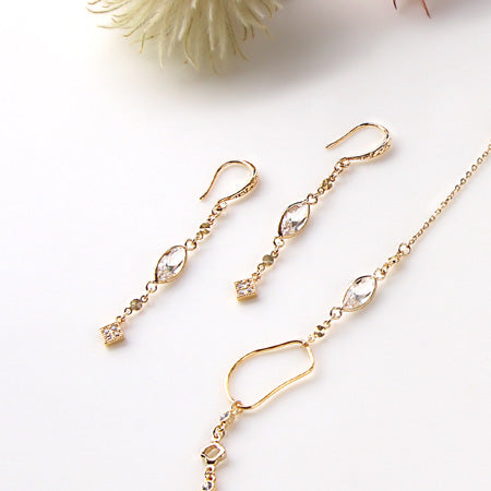 レシピNo.KR0146 シャネルストーンマーキスのメタルミックスネック&ピアス