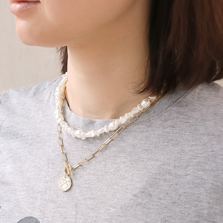 レシピNo.KR0255 チャームコインと樹脂パールのレイヤードネックレス