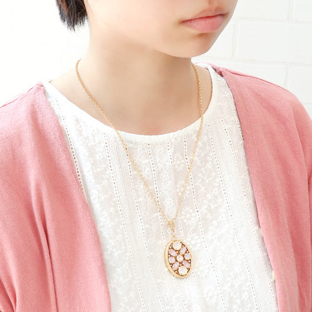 レシピNo.KR0277 クリスタルのオーバルフラワーネックレス