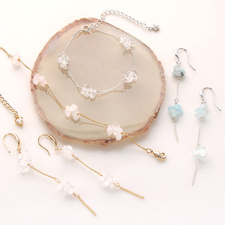 Recipe No.KR0317 Semi-precious stone chain bracelet & earrings