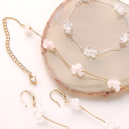 Recipe No.KR0317 Semi-precious stone chain bracelet & earrings