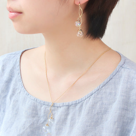レシピNo.KR0329 ガラスボールのスウィングバブルネック&ピアス