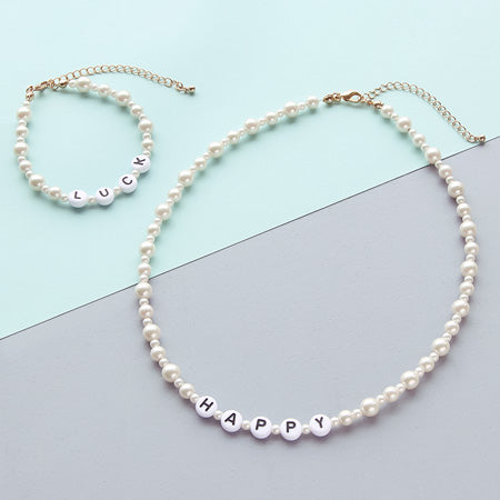 レシピNo.KR0355 イニシャルビーズとパールのネック&ブレス