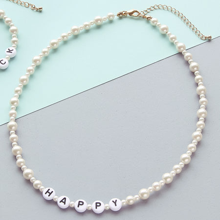 レシピNo.KR0355 イニシャルビーズとパールのネック&ブレス