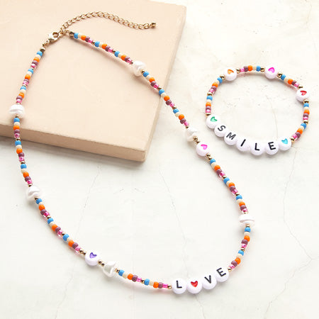 Recipe No.KR0356 Multicolor neck and bracelet with initial beads