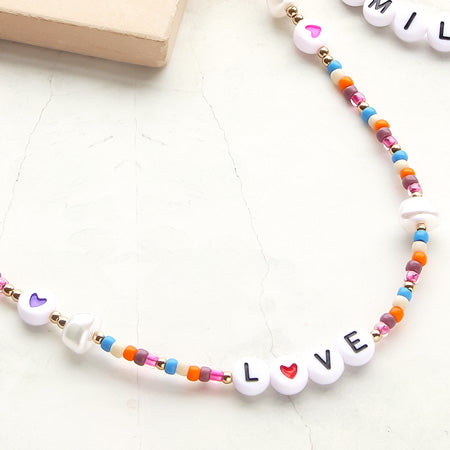Recipe No.KR0356 Multicolor neck and bracelet with initial beads