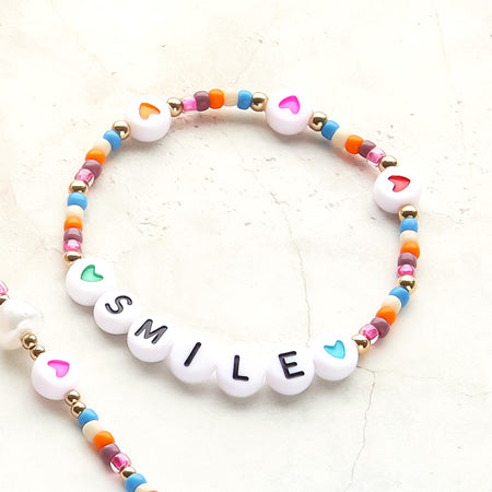 Recipe No.KR0356 Multicolor neck and bracelet with initial beads