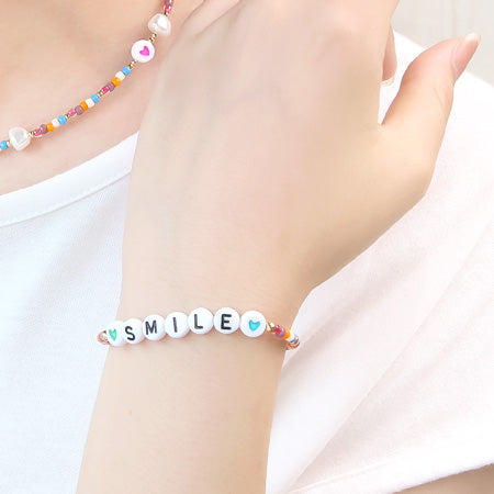 Recipe No.KR0356 Multicolor neck and bracelet with initial beads
