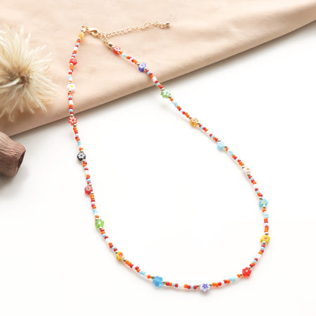 Recipe No.KR0395 Millefiori glass petite flower necklace