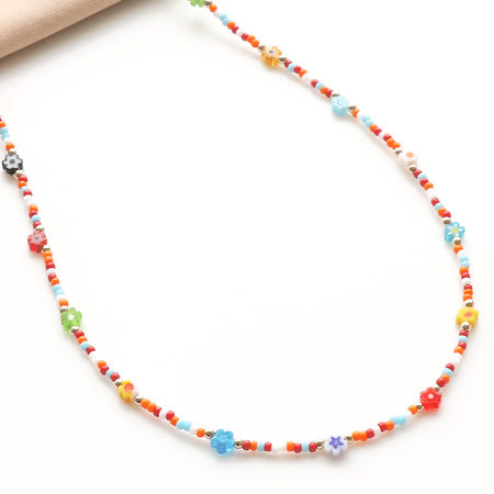 Recipe No.KR0395 Millefiori glass petite flower necklace