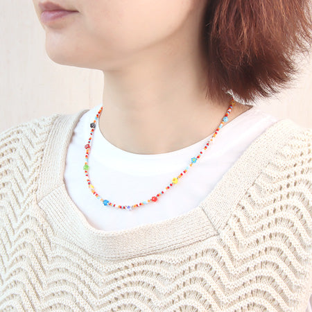 Recipe No.KR0395 Millefiori glass petite flower necklace