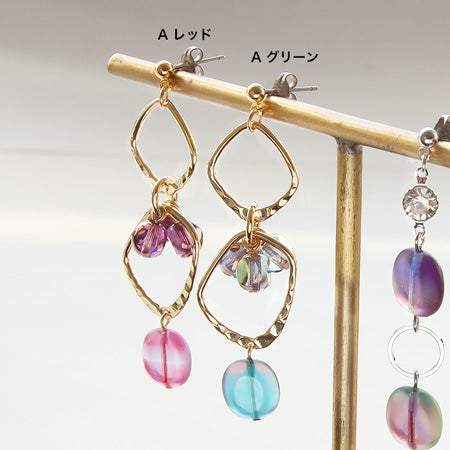 レシピNo.KR0413 チェコビーズのキャンディスウィングピアス2種