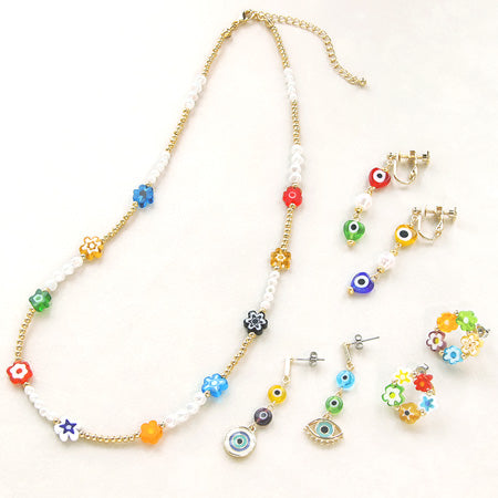 レシピNo.KR0424 ミルフィオリガラスのモチーフビーズアクセサリー4種