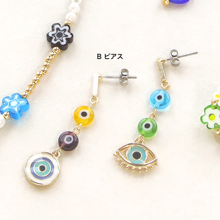 レシピNo.KR0424 ミルフィオリガラスのモチーフビーズアクセサリー4種