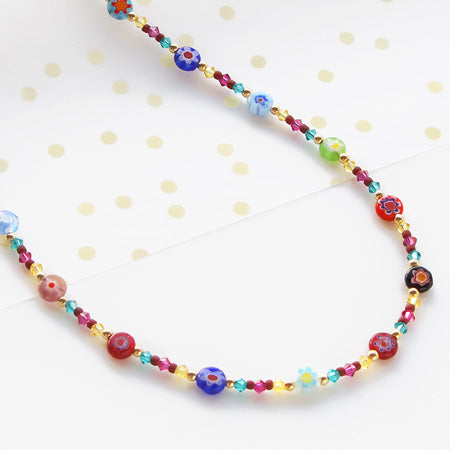 Recipe No. KR0430: Kowa Crystal and Milfiori Glass Mixnecklace
